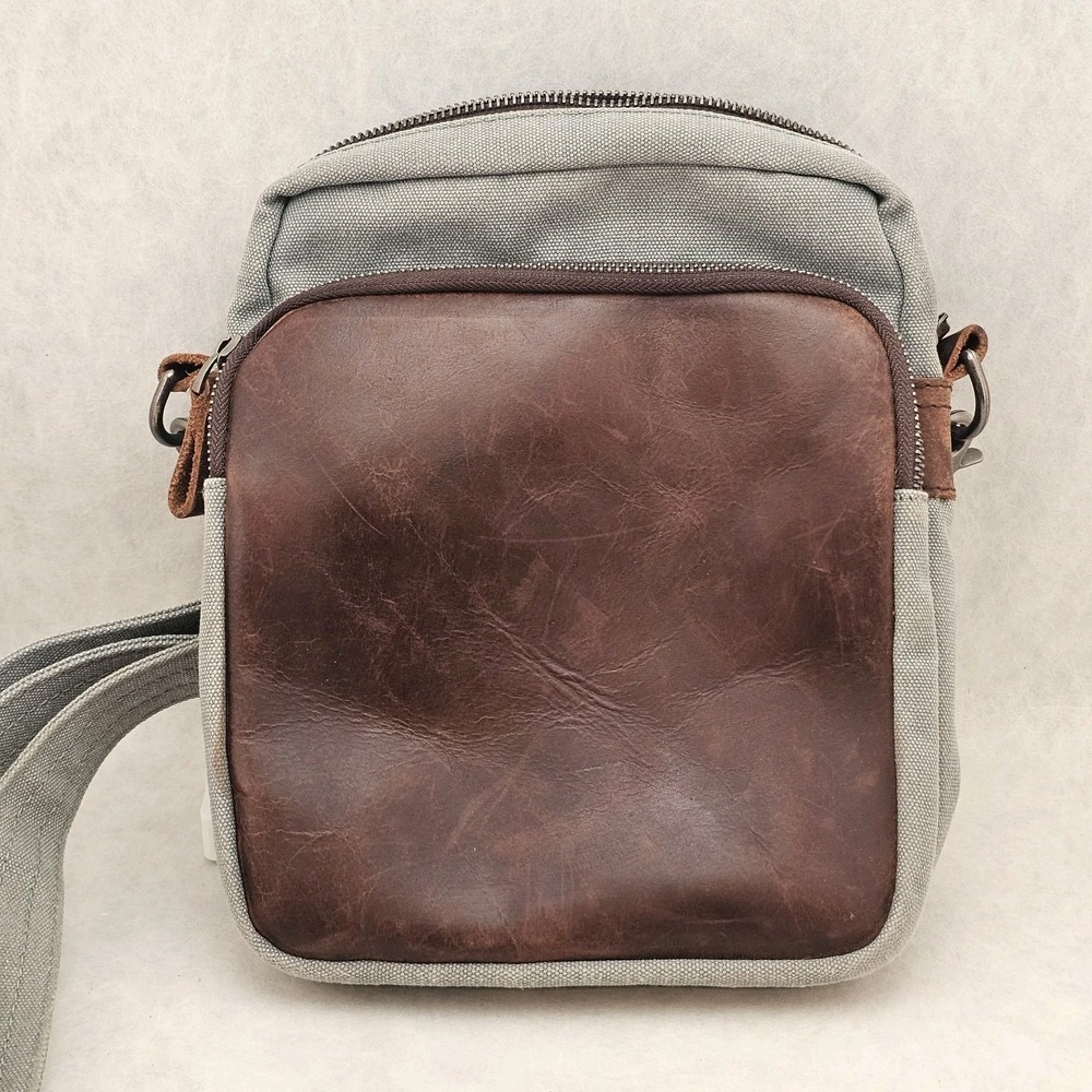 United Leather distressed Medium Canvas Messenger Bag Leather Panel boho unisex